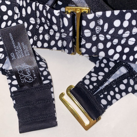 NWT 36D Smart & Sexy Bikini Top Swim Longline Adj Top Black White Polka Dots New - Picture 11 of 16